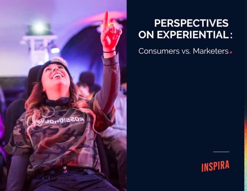 Women pointing up. Text: "Perspectives on Experiential: Consumers vs. Marketers"
