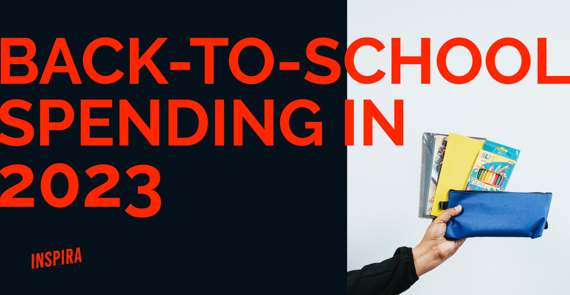 Back to School Spending in 2023 Infographic, in Orange text on a cartoon background